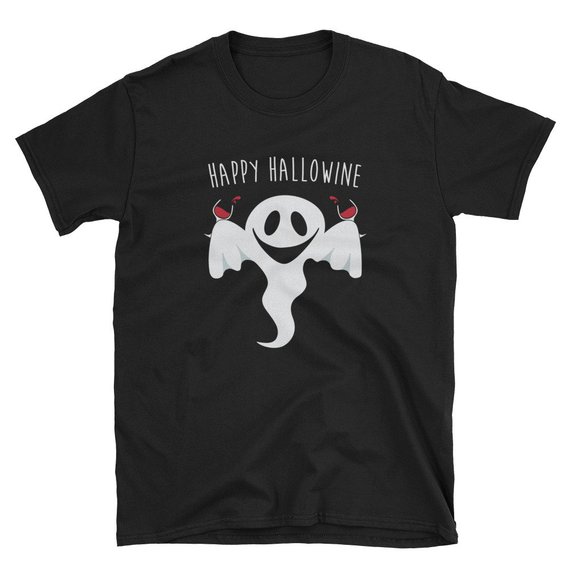 Happy Hallowine Ghost Drinking Wine Halloween Unisex T Shirt ...