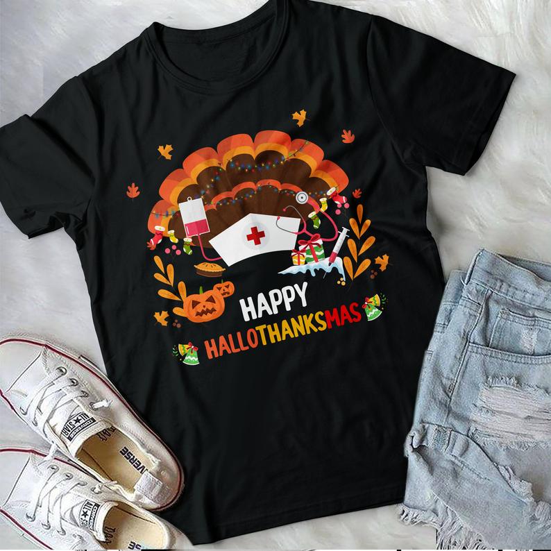 Happy Hallothanksmas Funny Nurse doctor Thanksgiving Christmas Gift T ...